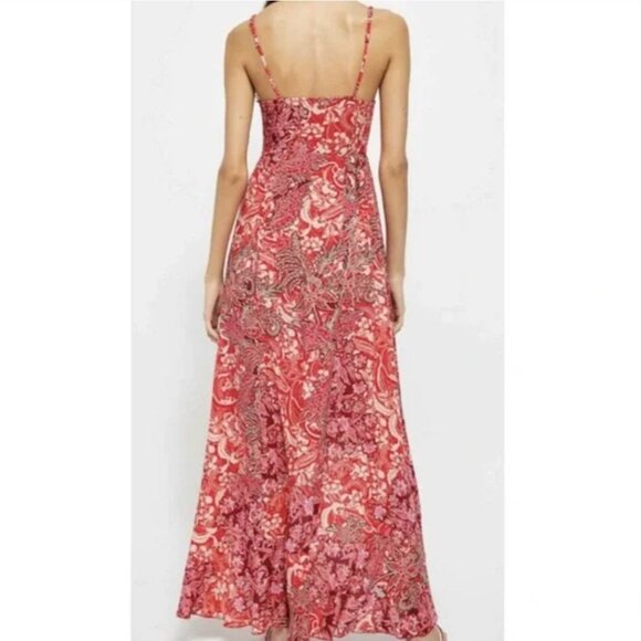 Free People Intimately Forever Yours Smocked Slip Maxi Dress Size S Red whimSy - Picture 13 of 14